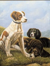 Good Sized Oil On Canvas Painting Dog Portrait Antique