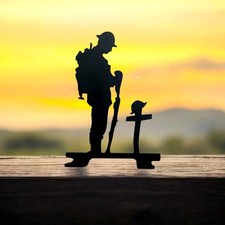 Metal Lest We Forget Remembrance Soldier Fence Post Topper, Garden Ornament, Art