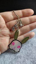  Rabbit 3 Charms On A  Silver Coloured  Keyring, Acrylic Bunny Face,Small Rabbit