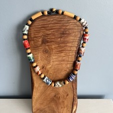 Vintage African colourful glass and wood beaded necklace, African Trade Beads