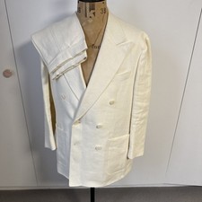 Spier & Mackay Cream Double breasted 6X2 Linen Suit 42 Short Contemporary Fit