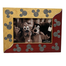 Walt Disney World 4x6 Inlaid Metal Mickey Mouse Head 2 Tone Wood Picture Frame