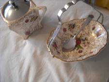 Vintage Burslem Midwinter Pottery Preserve dish and Lidded Sugar Bowl with spoon