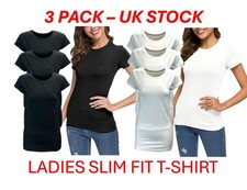 3 PACK Womens Ladies Girls T Shirt Tee Slim Fit Short Sleeve Top Summer Soft NEW