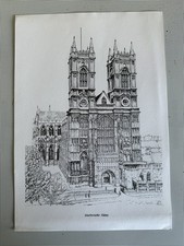 Westminster Abbey Lithograph by Bernard Smith 1978. Vintage Art Print.