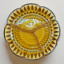Amber Glass Relish Dish Vintage 3‑Part Divided Bowl 17cm Retro Party Nibbles