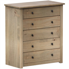 5 Drawer Chest of Drawers Solid Pine Wood Waxed Storage Bedroom Furniture