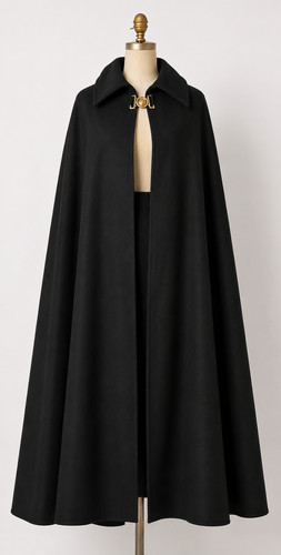 Women black long cape - black,