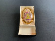 Vintage needlepoint embroidered Marie Antoinette brooch gold tone