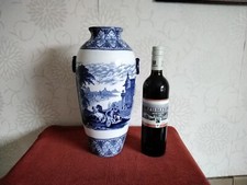 Large 13.75" Antique Cauldon Arcadian Chariots Pattern Blue & White Vase 35 Cms 