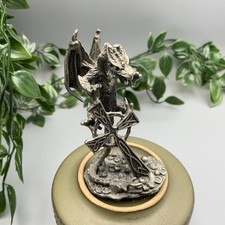 Vintage Pewter Dragon with Celtic Cross Gothic Figurine (Unmarked) Miniature