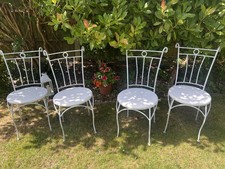 Vintage French Shabby Chic Painted Wrought Iron And Wood Garden Chairs