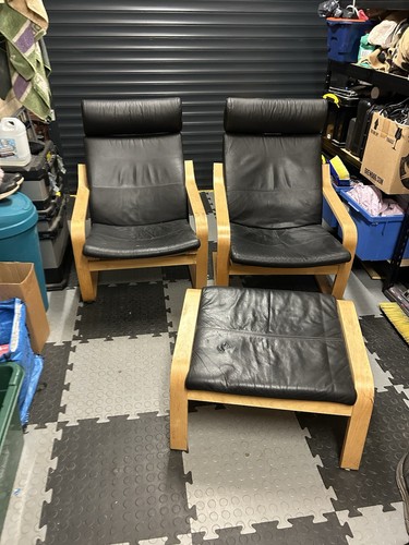 Black leather ikea - black, poang