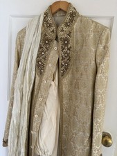 STUNNING LUXURY QUALITY Men's Gold Groom Sherwani Wedding Outfit Size Small