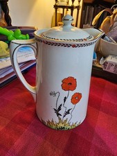 vintage crown ducal A1915 red poppies lidded jug / coffee pot VGC 