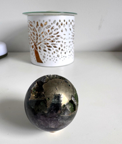 Polished pyrite fluorite - polished, pyrite/fluorite