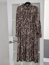 Women's M&S Collection Animal Zebra Print Midi Dress Light Tan Mix  UK 14