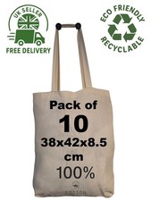 10 X 100% Cotton Tote Bags - Plain Shopping Bags Eco-Friendly Raw Natural Finish