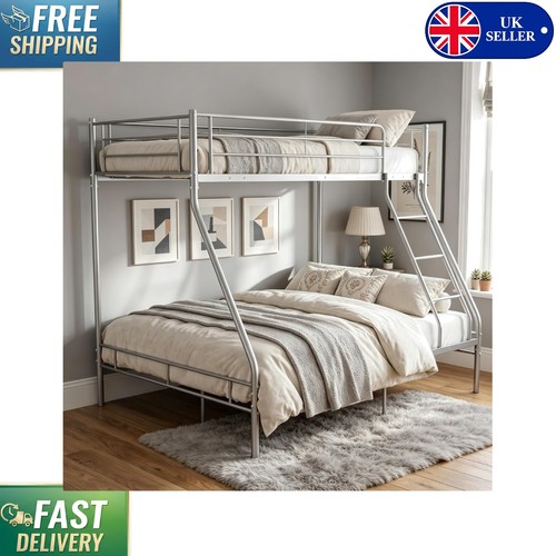 Silver metal bunk bed - bed,