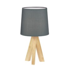 Modern Natural Wood 36cm Tripod Table Lamp Bedside Light with Grey Shade