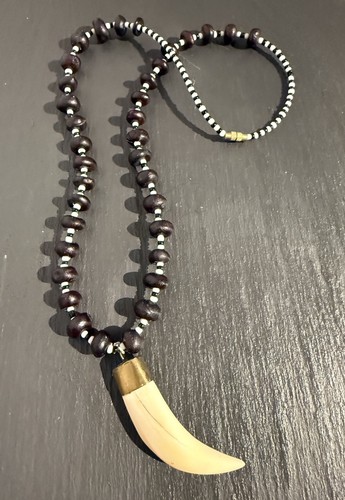 Vintage necklace wood glass - necklace, &