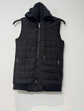 Zara Man Gilet Padded Hooded Full Zip Quilted Sleeveless Jacket Size Small Black