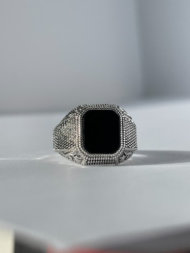 Silver black onyx signet - black,