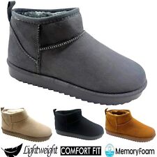 LADIES WOMENS FLAT ANKLE FAUX FUR LINED SLIP ON WARM WINTER SNUGG SHOES BOOTS