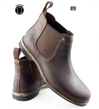 Mens Leather Hiking Walking Casual Slip On Chelsea Dealer Ankle Boots Shoes Size