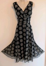 💜 WALLIS PETITE SIZE 16 14 Beautiful Ladies Black Patterned Dress Ref C