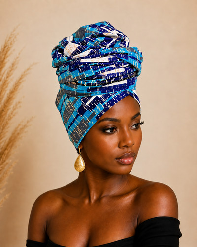 Blue kente head - kente, african