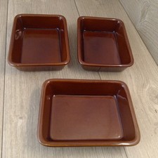 3 Pearsons Small Rectangular Pie Oven Dishes 18x14x5cm Brown Vintage England