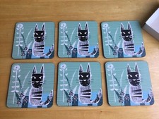 DENBY CAT DESIGN SET OF SIX COASTERS WITH ORIGINAL BOX