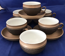 5 x Denby Stoneware Cotswold Duos, Cups & Saucers & Sugar Bowl - Free Postage