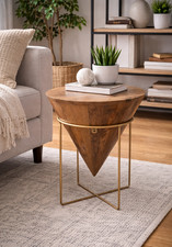 Mango Wood & Iron Cone Side