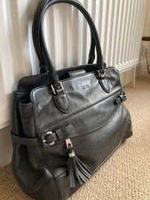 Ralph Lauren Black Leather Tote Bag – Large Structured Handbag, Tassel detail