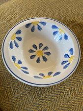 Vintage 80’s 90’s Arthur Wood Sponge Ware Bowl Blue Yellow. Daisy Floral