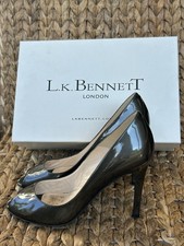 LK Bennett Metallic Grey Anthracite Peep Toe Heels UK 5.5 Excellent Condition