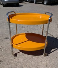 Vintage Orange Plastic Bar Trolley Italian Design Chrome Frame Wheels Retro Art