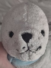 Cute White Baby Seal Soft Plush Toy With Blue Scarf- Seal Pup- 12 Inches Long