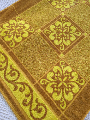 Vintage bath towel yellow - vintage,