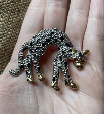Vintage Large Leopard Tiger Jaguar Big Cat Silver & Gold Tone Brooch Pin Cheetah