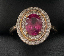 STUNNING LARGE 9CT GOLD KUNZITE RING - SIZE  S HALO CLUSTER  ZIRCON GEMSTONE