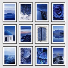 Navy Blue Botanical Ocean Wall Art Prints Bedroom Living Room Pictures Posters