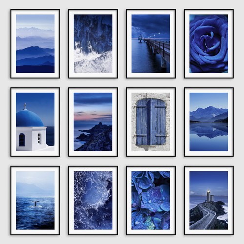 Navy blue botanical ocean wall - navy,