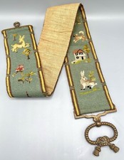 Brass Servants Bell Pull Embroidery Textile Woolwork Needle Tapestry Folk Art