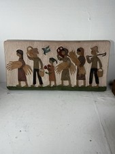 Studio Pottery Handmade Wall Art Plaque. Naive people harvest or religious 