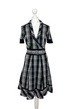 Vintage Karen Millen Gingham Check Military Style Belted Shirt Dress Size 10 (8)