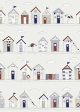 Beach Huts, Umbrellas, Seaside, Picnic, Bunting, Oilcloth Tablecloth Wipe Clean 