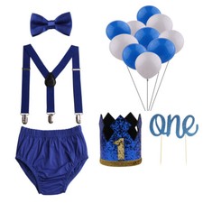 Baby Boys Cake Smash Outfit First Birthday Bloomers Bowtie Suspenders Bloomers 